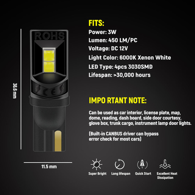 360 μοίρες λαμπτήρες LED T10 194 168 147 W5W 3030 Αυτοκίνητο λαμπτήρες εσωτερικού LED Λάθος δωρεάν Φως πινακίδας κυκλοφορίας