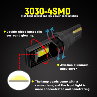 360 μοίρες λαμπτήρες LED T10 194 168 147 W5W 3030 Αυτοκίνητο λαμπτήρες εσωτερικού LED Λάθος δωρεάν Φως πινακίδας κυκλοφορίας
