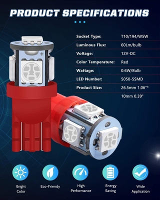 194 τσιπ σφηνών T10 SMD 5050 λαμπών φωτός 6500K των αυτοκίνητων οδηγήσεων