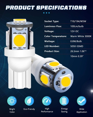 194 τσιπ σφηνών T10 SMD 5050 λαμπών φωτός 6500K των αυτοκίνητων οδηγήσεων